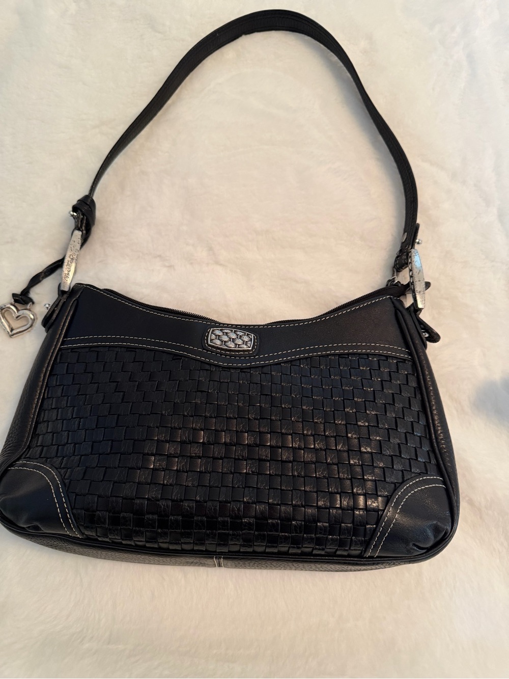 Brighton Black Woven Shoulder Bag - Heart Charm Accent